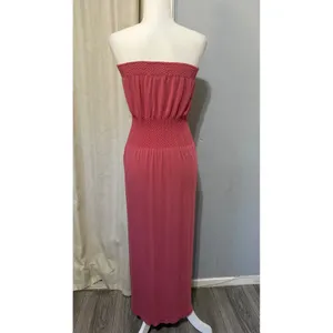 Lark + Grey Maxi Dress S/M Pink Strapless Smocked‎ Waist Rose Tube Summer Beach thumbnail 4
