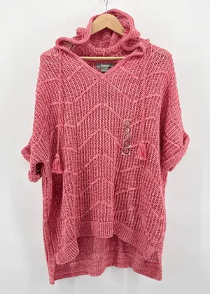 NWT Natural Reflections Peach Blossom Pink‎ Cotton Hooded Knit Sweater Large thumbnail 1