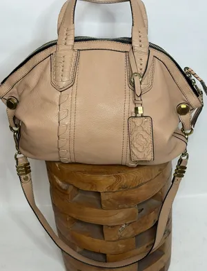 Oryany Tan Leather Whipstitch Satchel Crossbody Handbag Gold Hardware thumbnail 1