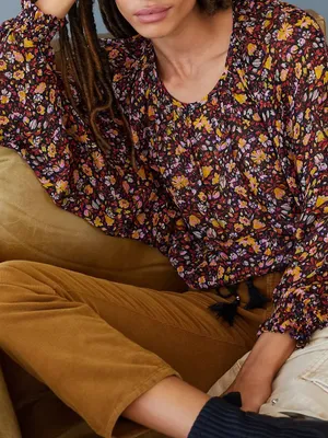 Anthropologie Pauline Balloon Sleeve Dark Floral Peasant Blouse XS Romantic thumbnail 3
