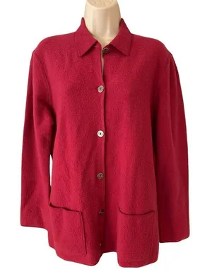 Chico's Design Red buttoned knit pockets long sleeve wool sweater Size 0 (small) thumbnail 1