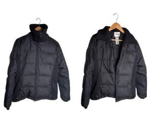 Old Navy Puffer Coat Size Medium Black Side Panels Vintage Down Feather FLAWED thumbnail 2