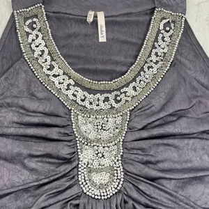 Studio Y Gray Sleeveless Tunic Beaded Sequin Top XL Y2K Clubwear Slinky Longline thumbnail 4