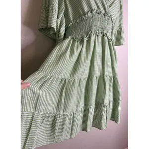 Max Studio Womens Size M Mini Dress Green White Striped Smocked Tiered Ruffle‎ thumbnail 6
