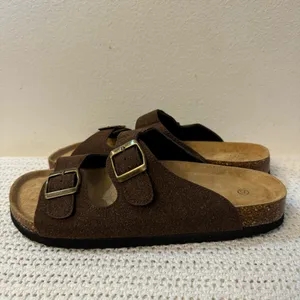 Women’s Flats Sandals–Adjustable Buckle Slip-On Comfort Slides with Cork Footbed thumbnail 8