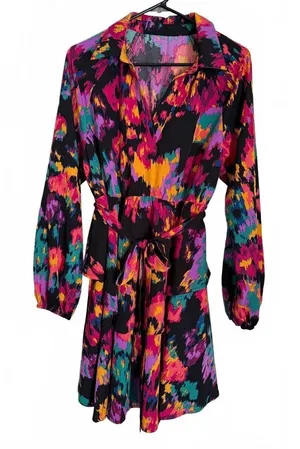 Colorful Retro Mini Dress Large Multicolor Indie Coquette Girl Tier Layer Flare thumbnail 1