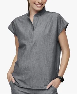 FIGS Rafaela Oversized Scrub Tops for Women Mandarin Collar Shirttail Hem Gray M thumbnail 1
