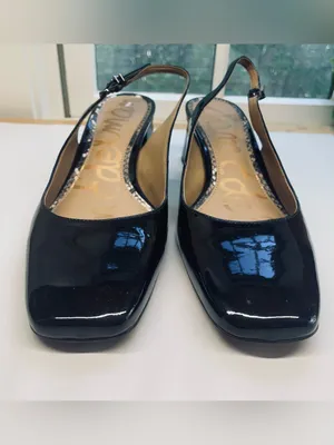 Sam Edelman Terra Slingback Block Heel Pumps Black Patent Square Toe 9.5 thumbnail 6