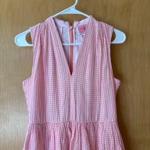 Kate Spade Gingham Dress Women 6 Pink Silk Blend V-Neck Fit Flare K7652 thumbnail 2