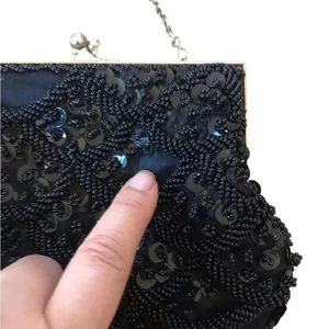 Vintage black beaded formal purse evening bag special occasion Holiday party thumbnail 2