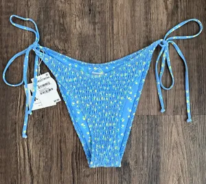 NEW Kulani Kinis Shirred Dipped Cheeky Bikini Bottom in Lemon Bloom Size Large thumbnail 1