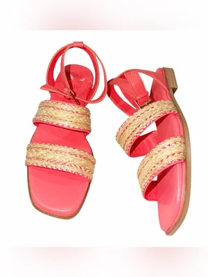 NEW Naturalizer Women's Gana Square Toe Strappy Flat Sandals SZ-8 Coral Pink thumbnail 4