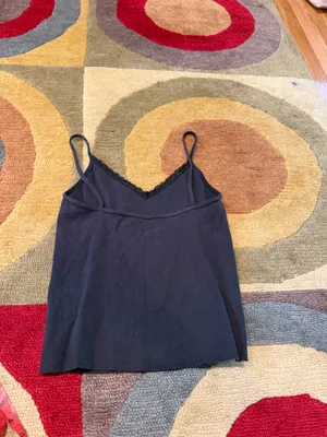 Brandy Melville Black Lace Trim V Neck Basic Cami Tank Top Cotton One Size thumbnail 4