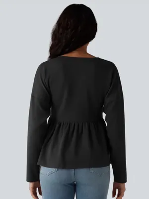 NWT Halara Henley Long Sleeve Waffle Casual Babydoll Top sz M thumbnail 6