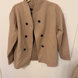 Commense Taupe Double Breasted Jacket | Wool Blend | Minimal | Small Tan thumbnail 3