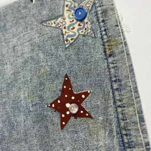 Vintage Angel Stars Denim Shirt Womens Large Blue‎ Applique Buttons 90s thumbnail 3