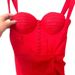ADEIRLINA Its Showtime Corset Ruched Midi Dress Red NWT XS‎ thumbnail 6