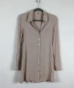Free People Tunic Dress This Town Buttondown Dress Pink Polka Dot Small thumbnail 3