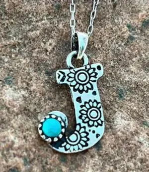 NEW - turquoise letter J necklace, monogram jewelry, Letter J jewelry thumbnail 1
