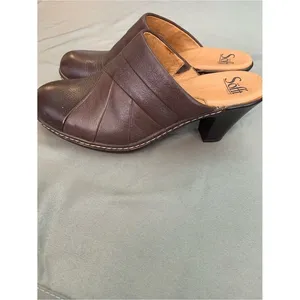 Womens Sofft Balance‎ Brown Leather Slip-On Clogs with Tan Interior thumbnail 3