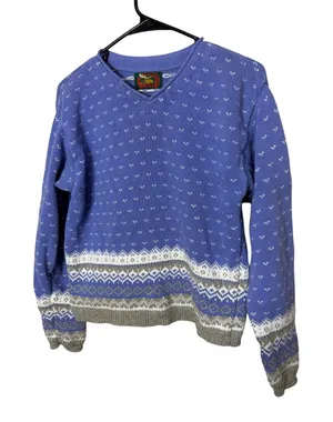 Vintage Alps Womens Apparel Blue Fair Isle Pattern V Neck‎ Knit Sweater Size S thumbnail 1