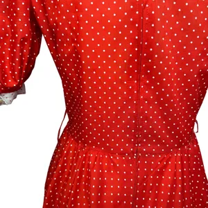 S.L. Fashions VTG 80s Polka Dot Puff Sleeve Midi Dress Red Size 9 thumbnail 9