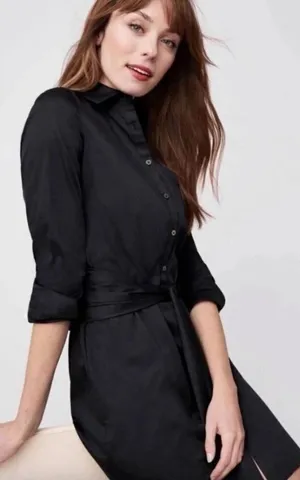 UNTUCKIT Angelina Black Button Front Belted Shirt Dress Long Sleeve Women 897 thumbnail 1