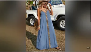NWT SHEIN LUNE Let It Slide Blue Maxi Dress Sz L thumbnail 2