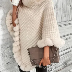 Elegant Fur Trim Hanky Hem Pullover Sweater Cape - Apricot - size M (8/10) thumbnail 4