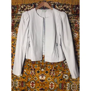 RYEGRASS Genuine Leather Cropped Jacket Puff Shoulder sz M Nimbus Cloud thumbnail 6