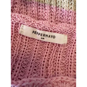Peppermayo Sunset Striped Ribbed Knit Off Shoulder Mini Dress Pink Orange S/M thumbnail 3
