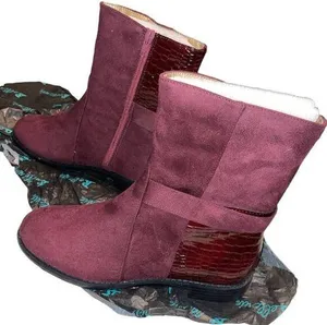 Bellini Deep Dark Red Suede Booties with Alligator Accent size 7W thumbnail 1