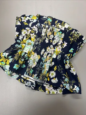 NEW Anthropologie Blue Floral Smocked Strapless Crop Top Yellow White Medium thumbnail 4