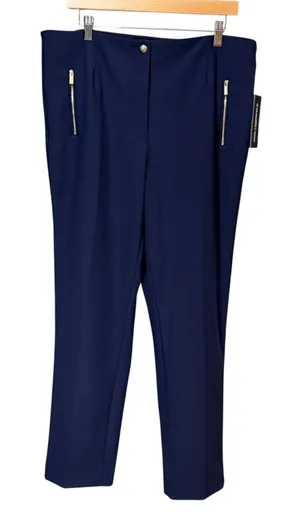 Karl Lagerfeld Paris Navy Blue Gold Zip Accent Straight Leg Dress Pants Size 16 thumbnail 1