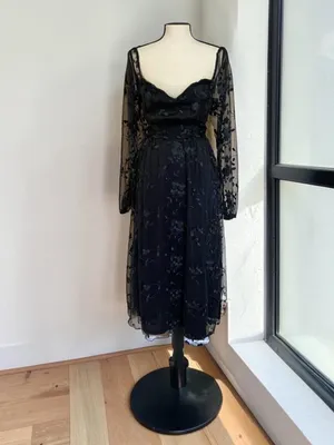 NWT Lulus Darling Charisma Black Mesh Embroidered Midi Dress S thumbnail 6
