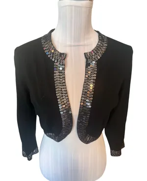 U-Knit Black Cropped Open Cardigan Sequin Trim Size M thumbnail 1