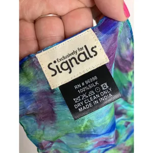 Signals Scarf Womens OS Blue Green Tie Dye Excellent 100% Silk Rectangular Wrap thumbnail 2