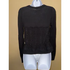 Free People Black Mixed Media Crochet Pointelle Peplum Cardigan Sweater S Indie thumbnail 5