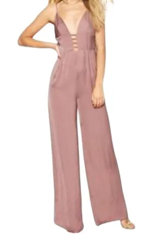 ASOS NWT 25Y Women Mauve Satin Wide Leg Jumpsuit Strappy V-Neck Open Back Size 6 thumbnail 1