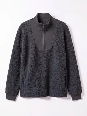 Aerie Charcoal Gray Fuzzy Sherpa Half-Zip Pullover Sweater - Size L Cozy thumbnail 1
