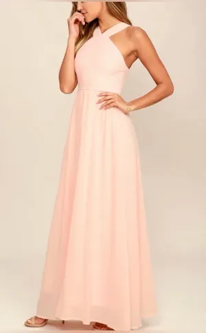 LULUS Women Air of Romance Peach Sleeveless Chiffon Maxi Dress Size XS thumbnail 1