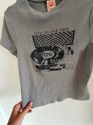 gray Self Esteem vintage-style crop graphic baby tee thumbnail 3