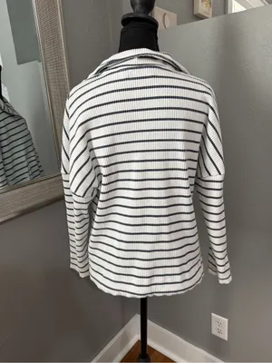 Pomander Place x Tuckernuck Nautical Costal Preppy striped ribbed 1/4 zip Small. thumbnail 5