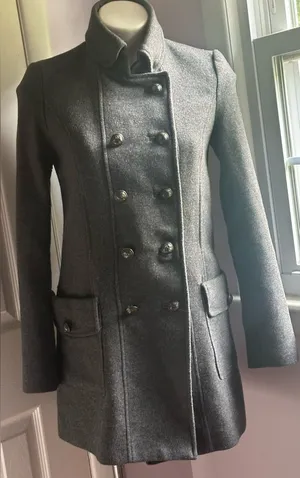 ZARA WARM WEAR TRF Gray Wool Double-Breasted 9 Button Side Pockets Pea Coat Sz M thumbnail 1