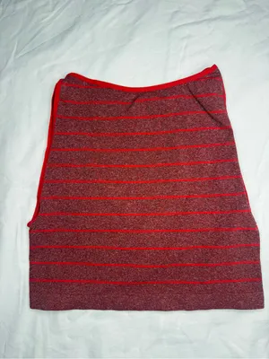 Free People Red Heathered and Bright Red Striped V-Neck Sweater thumbnail 3