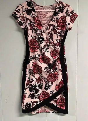 Pink and black floral dress thumbnail 1
