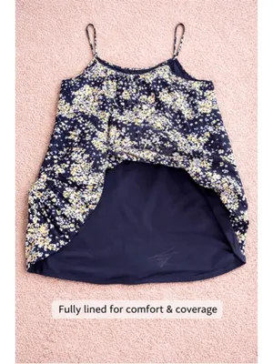 As U Wish Floral Mini Dress Size Large Navy‎ Blue Ruffle Hem Boho Sundress thumbnail 4