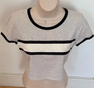 Garage Y2K Light Gray Crop Top with Black Trim and White Stripe, size S Petite thumbnail 1