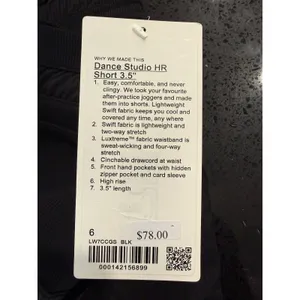 lululemon Dance Studio High-Rise Short 3.5" Black LW7CCGS Womens Size 6 NWT‎ thumbnail 5