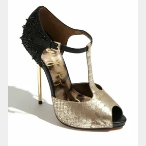 Sam Edelman Scarlett Black‎ and Gold Heels Size 7.5 thumbnail 2